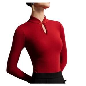 Brand New OGL MaxWarm Standout Mandarin Collar Frog Button Shirt Top Red L